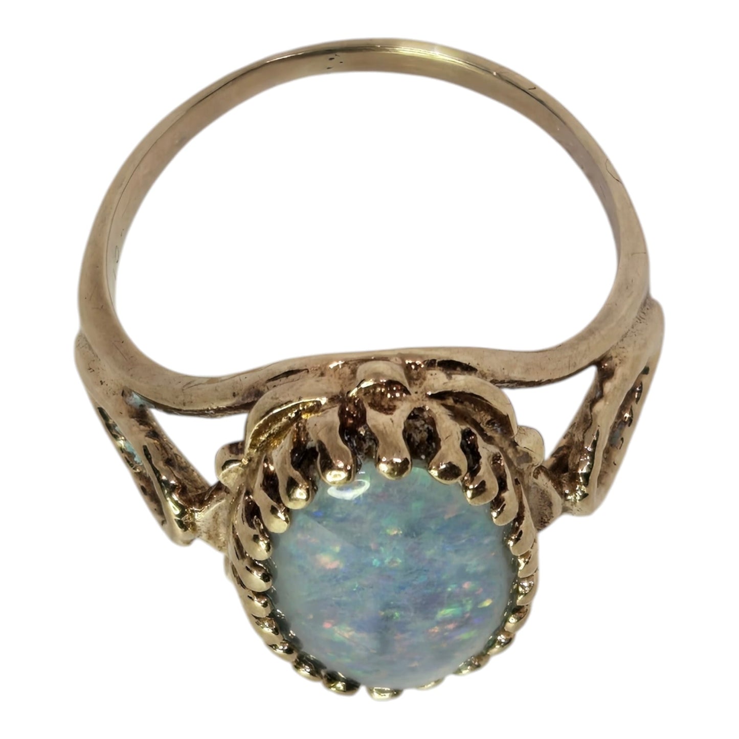 Opal Triplet Solitaire Cocktail Ring in Yellow Gold