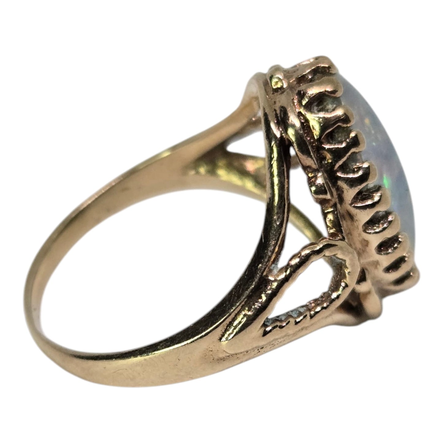Opal Triplet Solitaire Cocktail Ring in Yellow Gold
