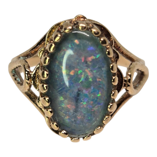 Opal Triplet Solitaire Cocktail Ring in Yellow Gold