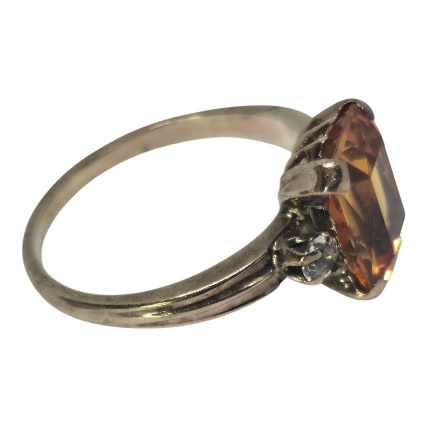 Orange Sapphire Quartz Accent Yellow Gold Ring