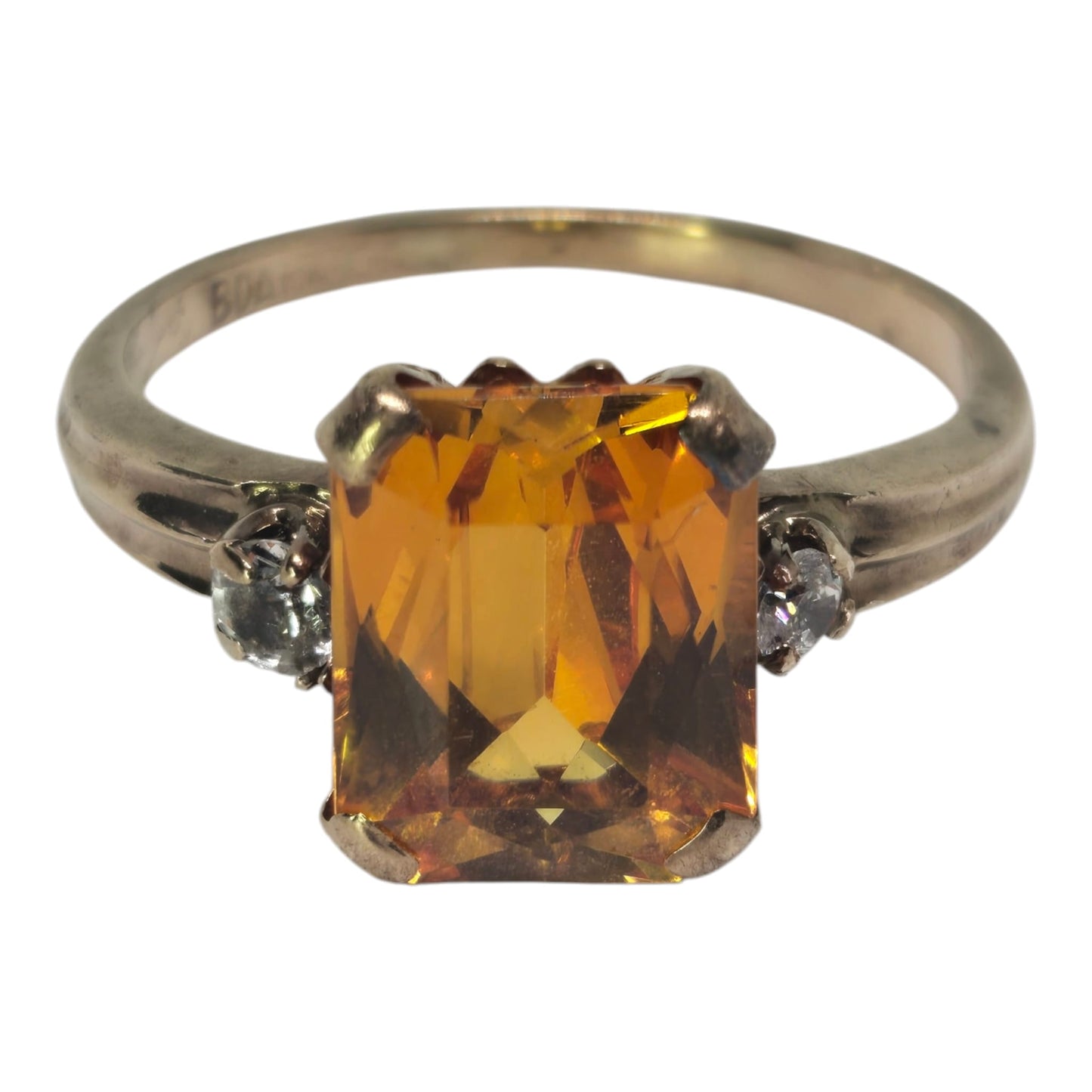 Orange Sapphire Quartz Accent Yellow Gold Ring