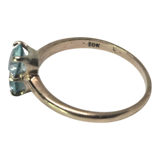 Double Sky Blue Topaz Gemstone Yellow Gold Ring