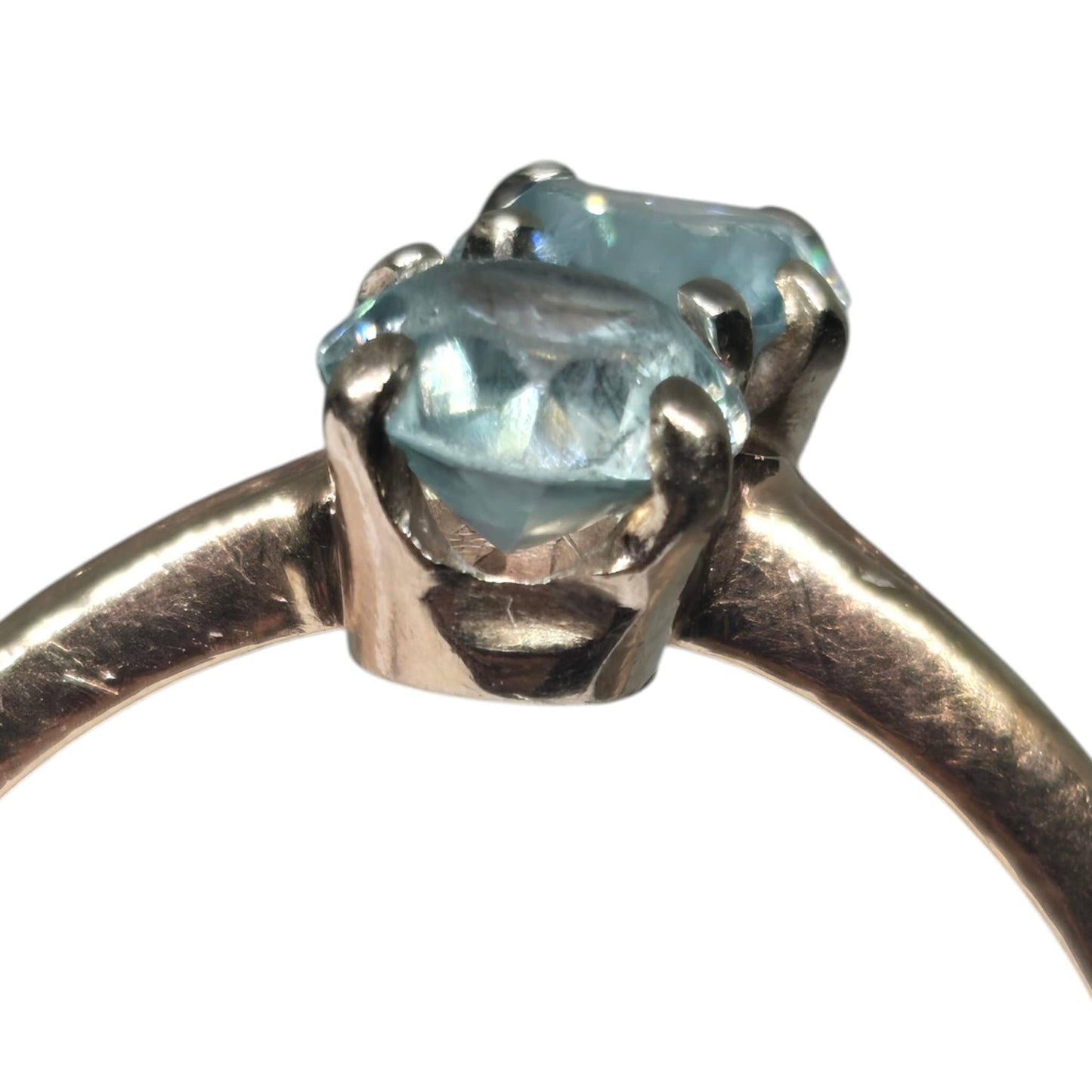 Double Sky Blue Topaz Gemstone Yellow Gold Ring