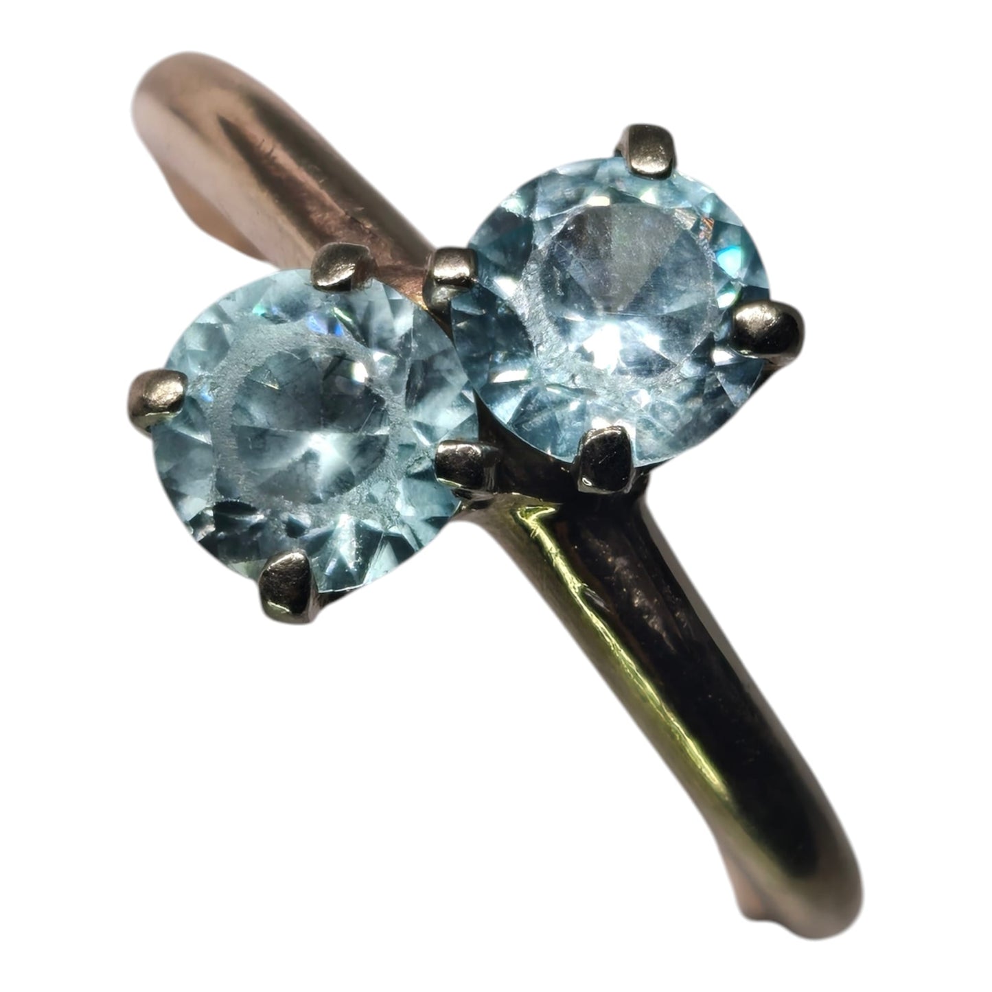 Double Sky Blue Topaz Gemstone Yellow Gold Ring