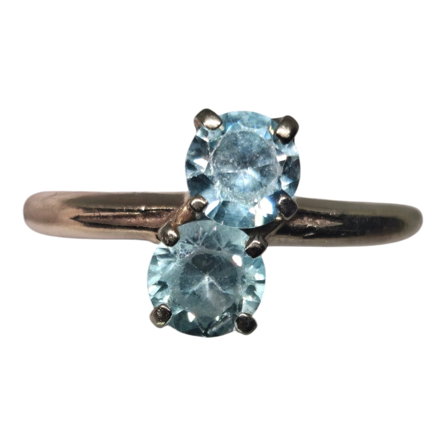 Double Sky Blue Topaz Gemstone Yellow Gold Ring