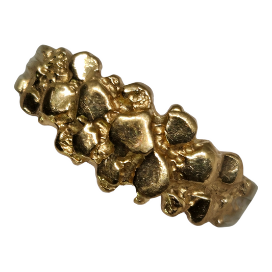 Yellow Solid Gold Brushed Abstract Nugget Ring