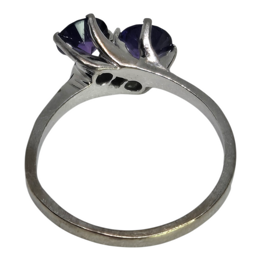 Double Blue Purple Sapphire White Gold Ring