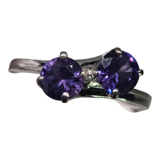 Double Blue Purple Sapphire White Gold Ring