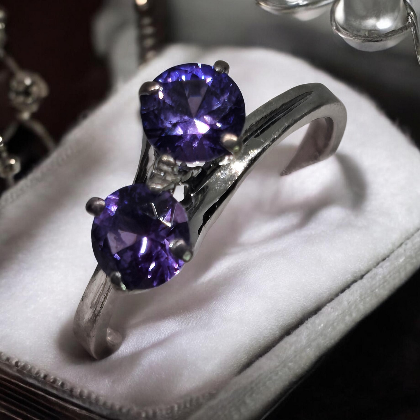Double Blue Purple Sapphire White Gold Ring