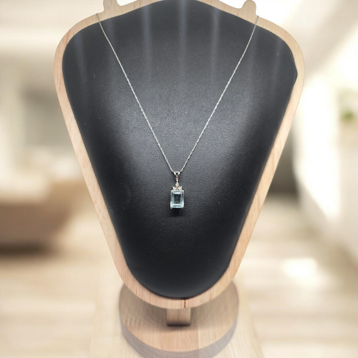 Aquamarine Diamond Accent Pendant White Gold Necklace