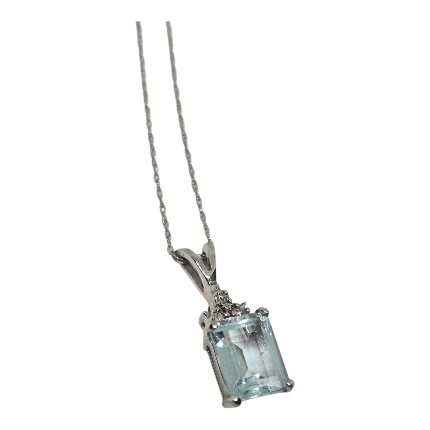 Aquamarine Diamond Accent Pendant White Gold Necklace