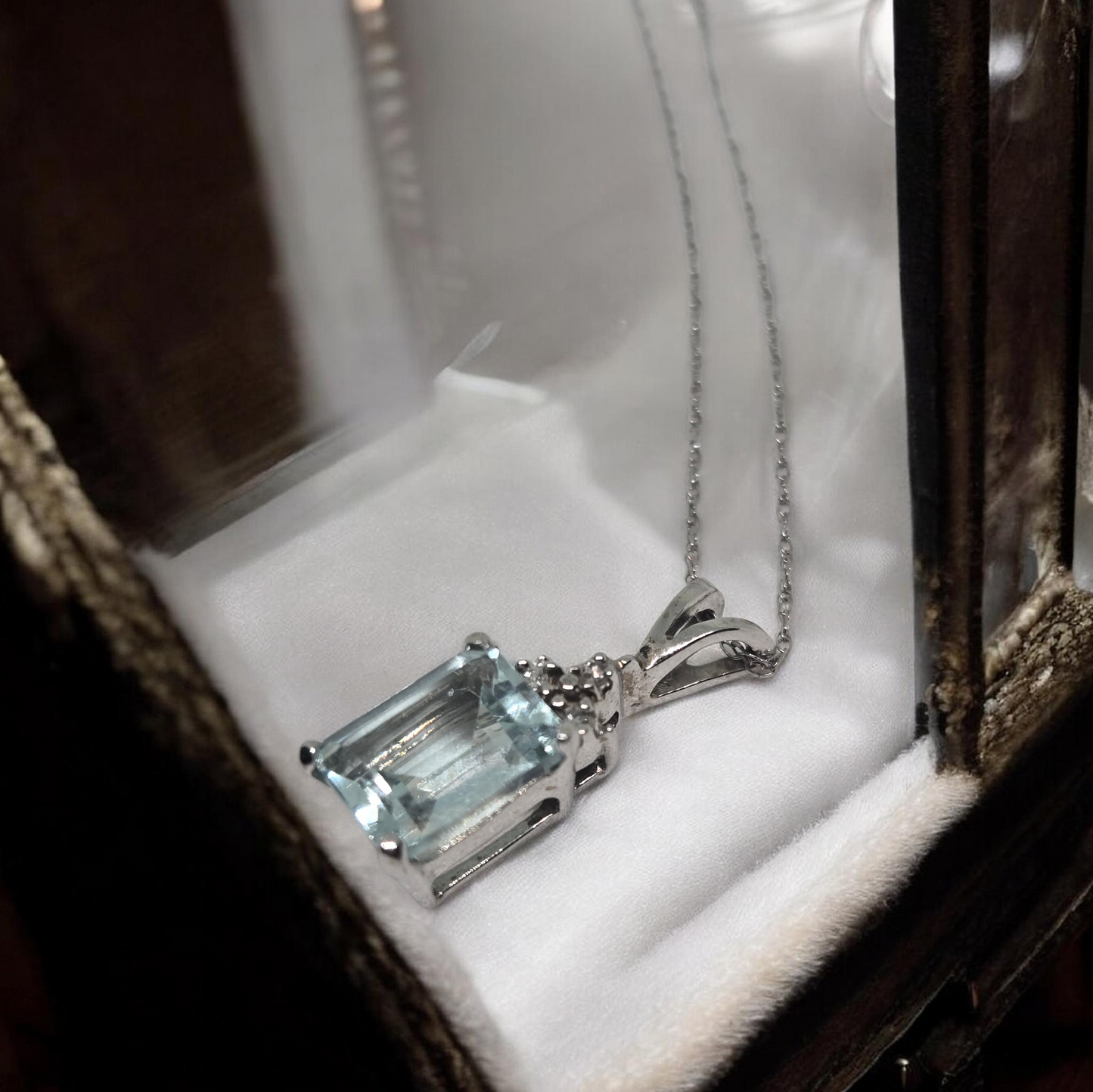 Aquamarine Diamond Accent Pendant White Gold Necklace