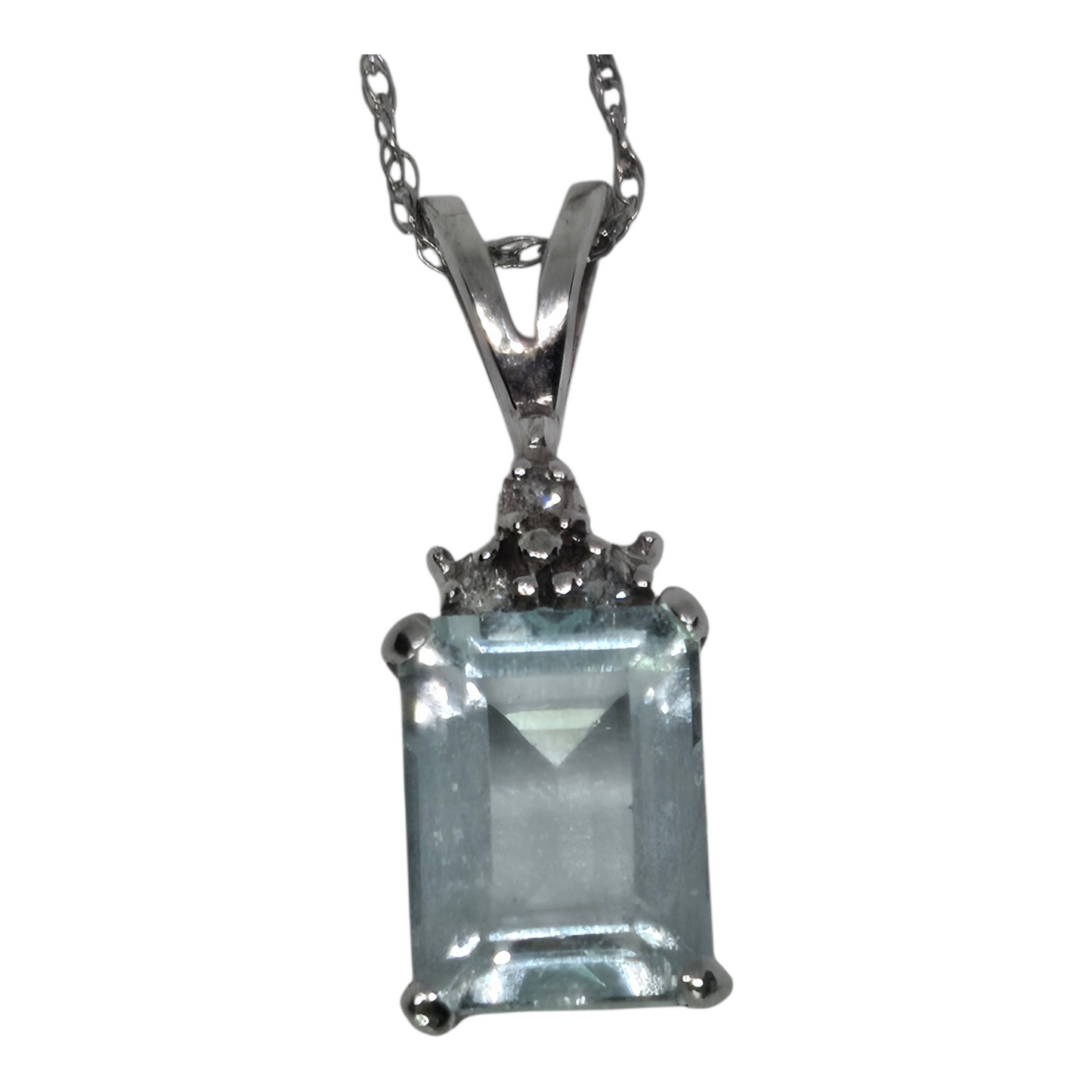 Aquamarine Diamond Accent Pendant White Gold Necklace