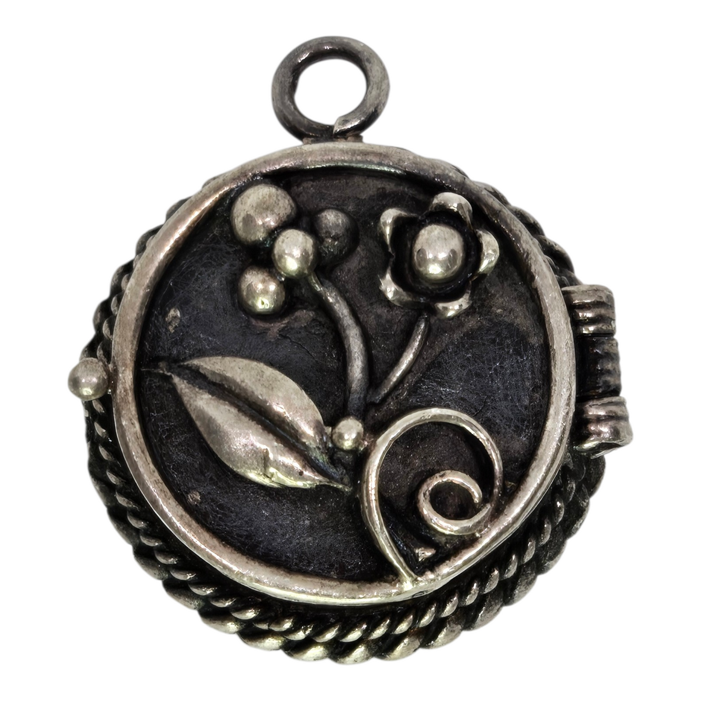 Antique Sterling Silver Locket Pendant Floral Accent