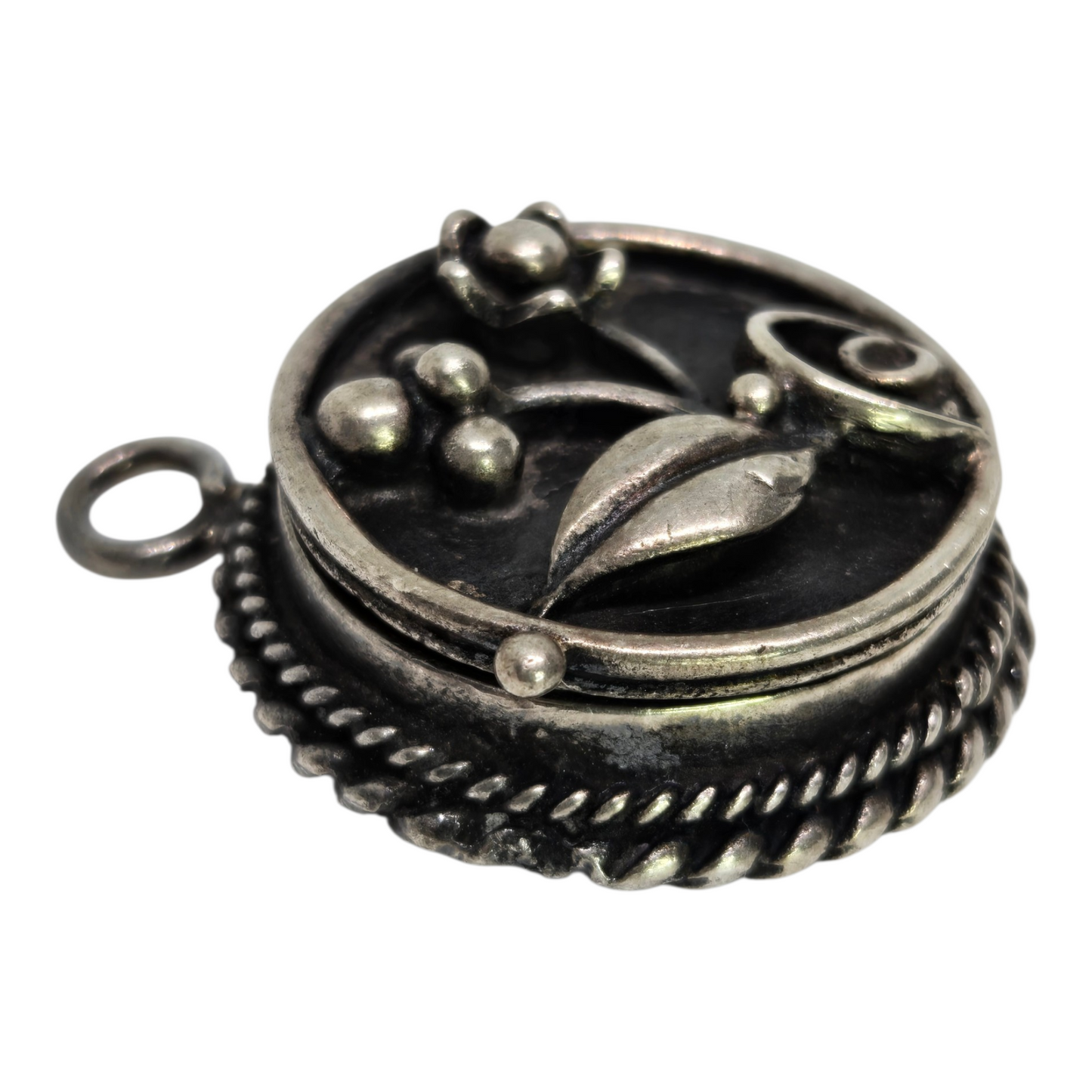 Antique Sterling Silver Locket Pendant Floral Accent