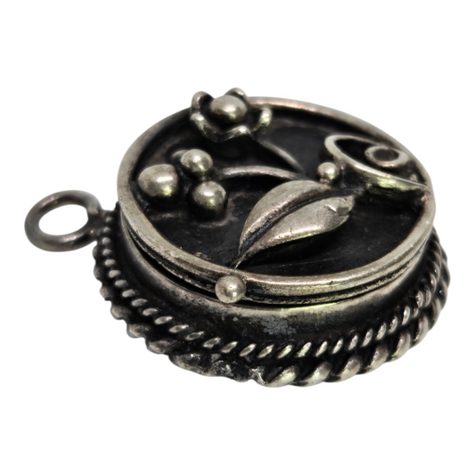 Antique Sterling Silver Locket Pendant Floral Accent