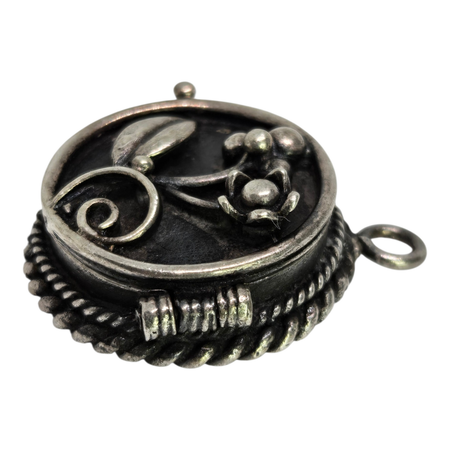 Antique Sterling Silver Locket Pendant Floral Accent