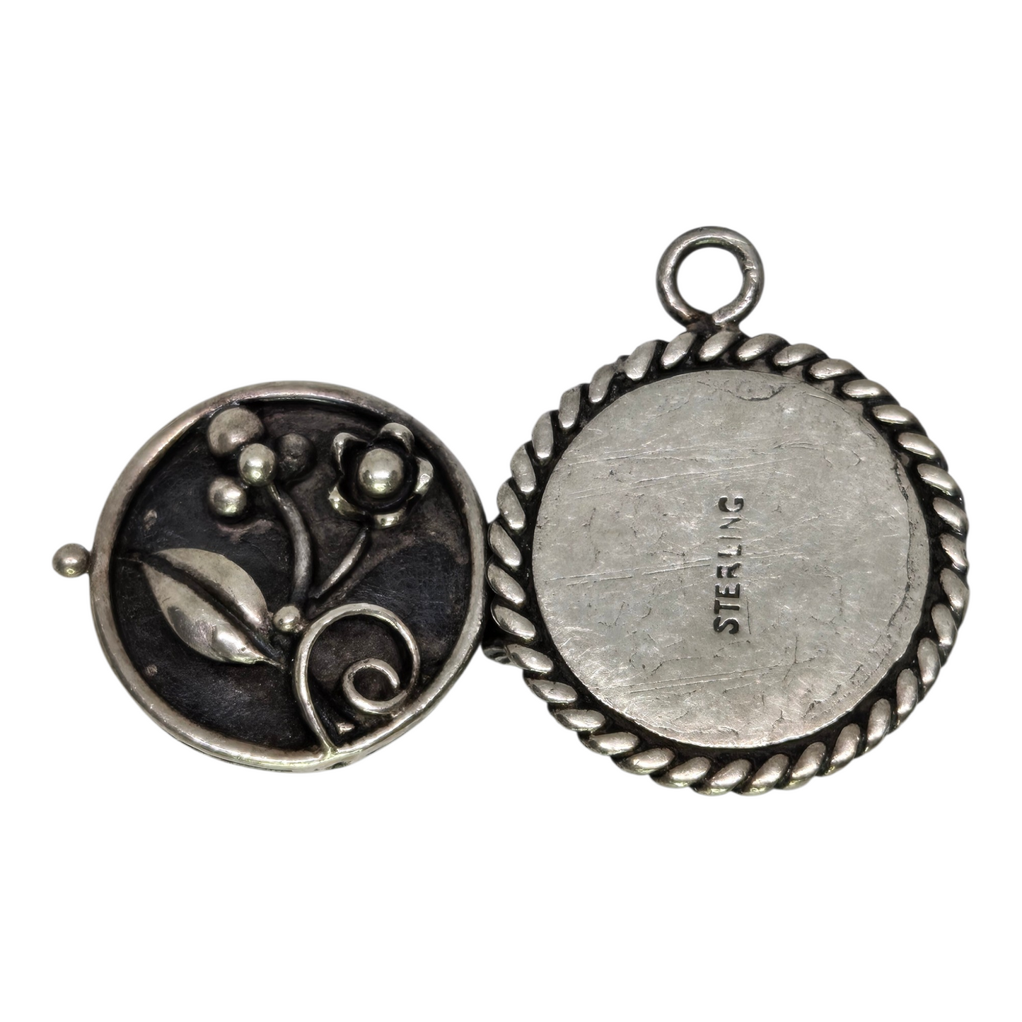 Antique Sterling Silver Locket Pendant Floral Accent