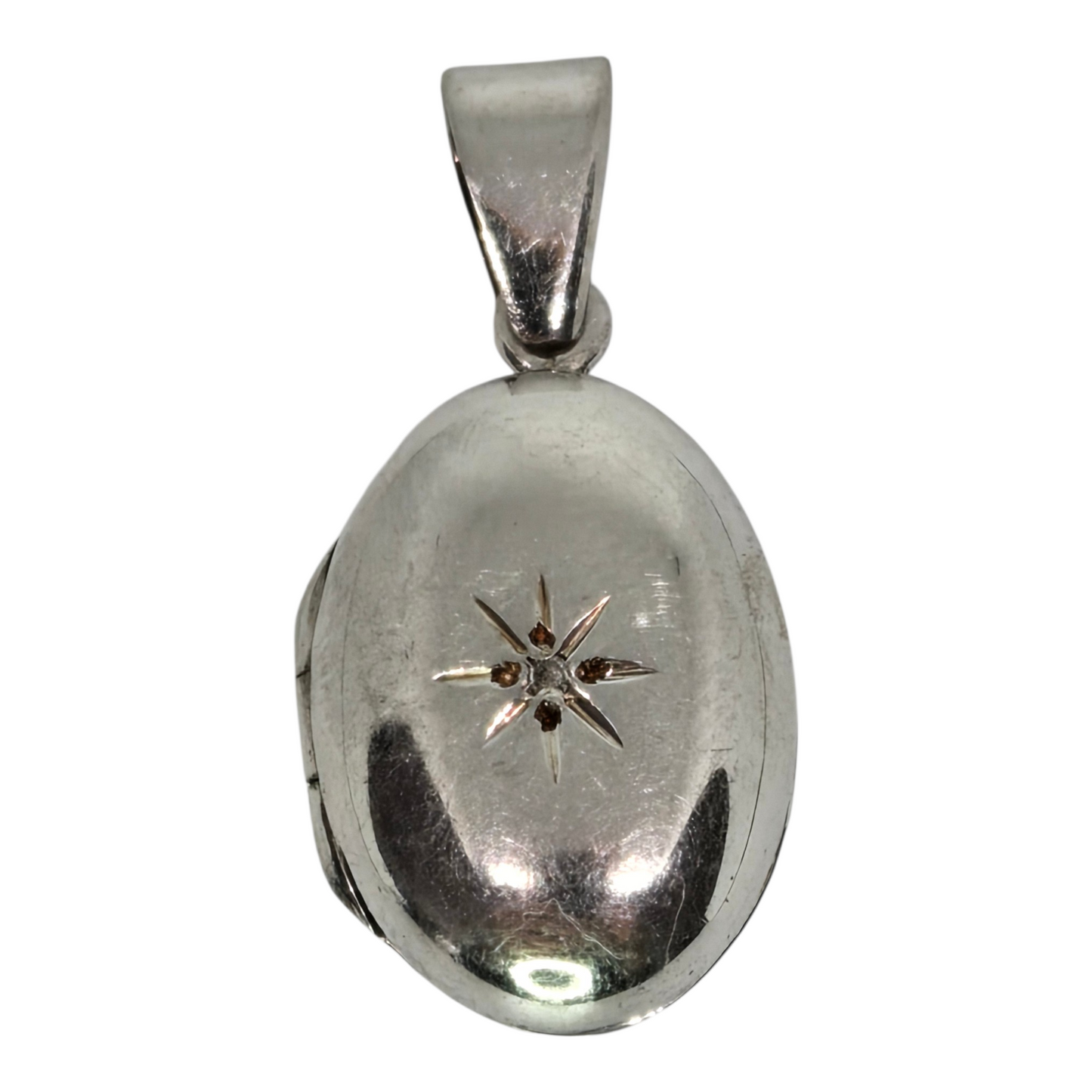 Sterling Silver 925 Vintage Locket Pendant with Small Diamond Accent