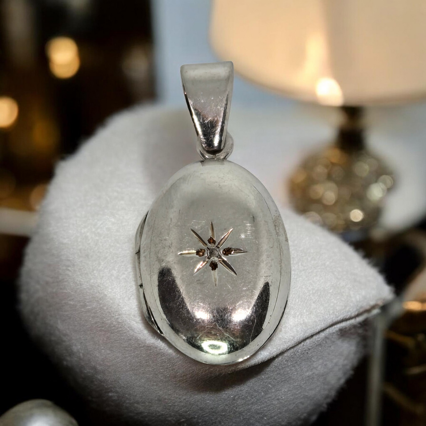 Sterling Silver 925 Vintage Locket Pendant with Small Diamond Accent