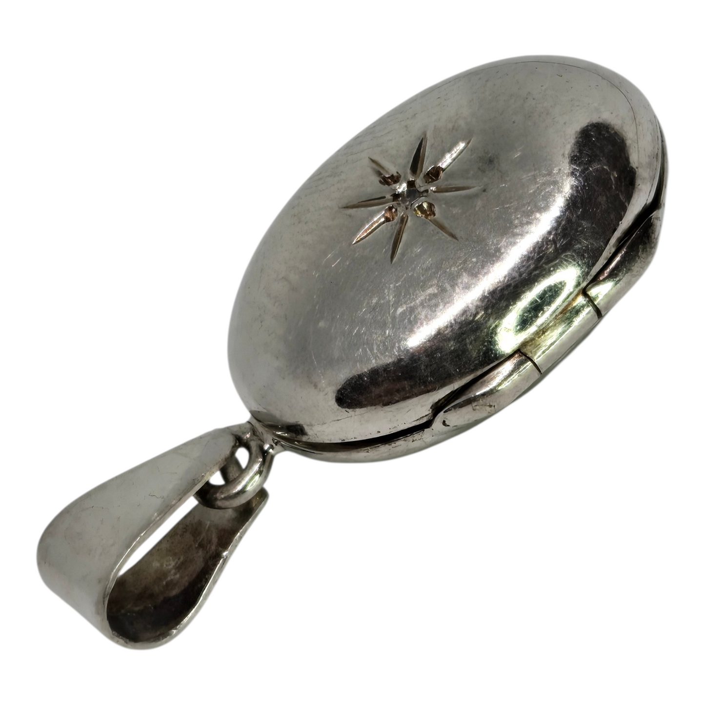 Sterling Silver 925 Vintage Locket Pendant with Small Diamond Accent