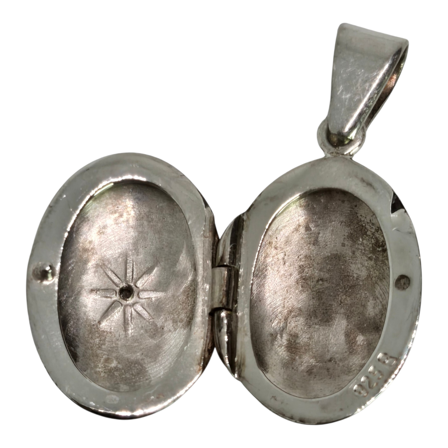 Sterling Silver 925 Vintage Locket Pendant with Small Diamond Accent