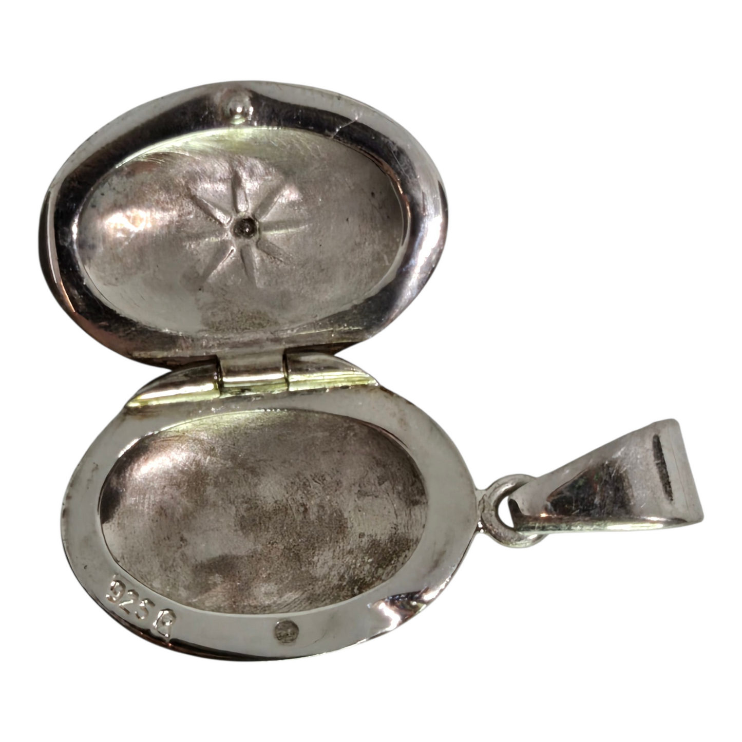 Sterling Silver 925 Vintage Locket Pendant with Small Diamond Accent