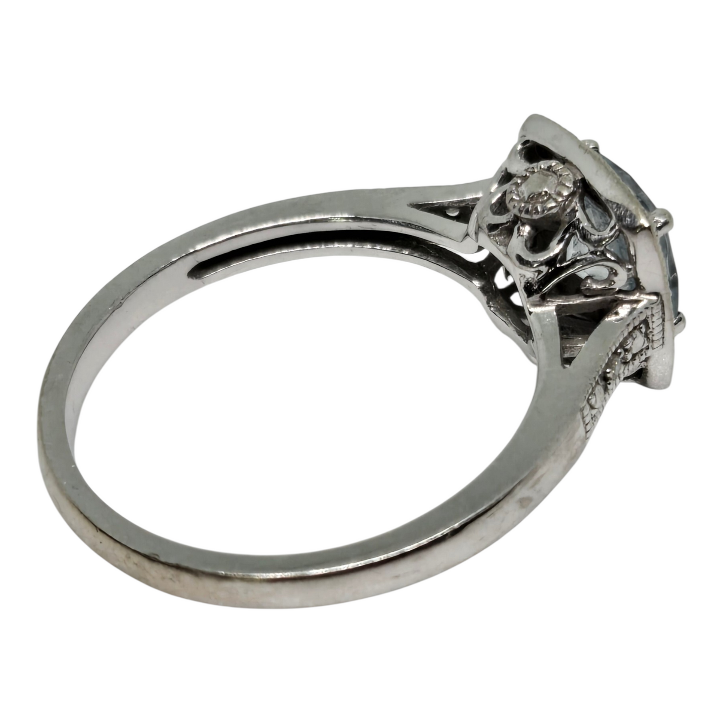 Aquamarine Halo With Diamond Accent White Gold Vintage Style Ring