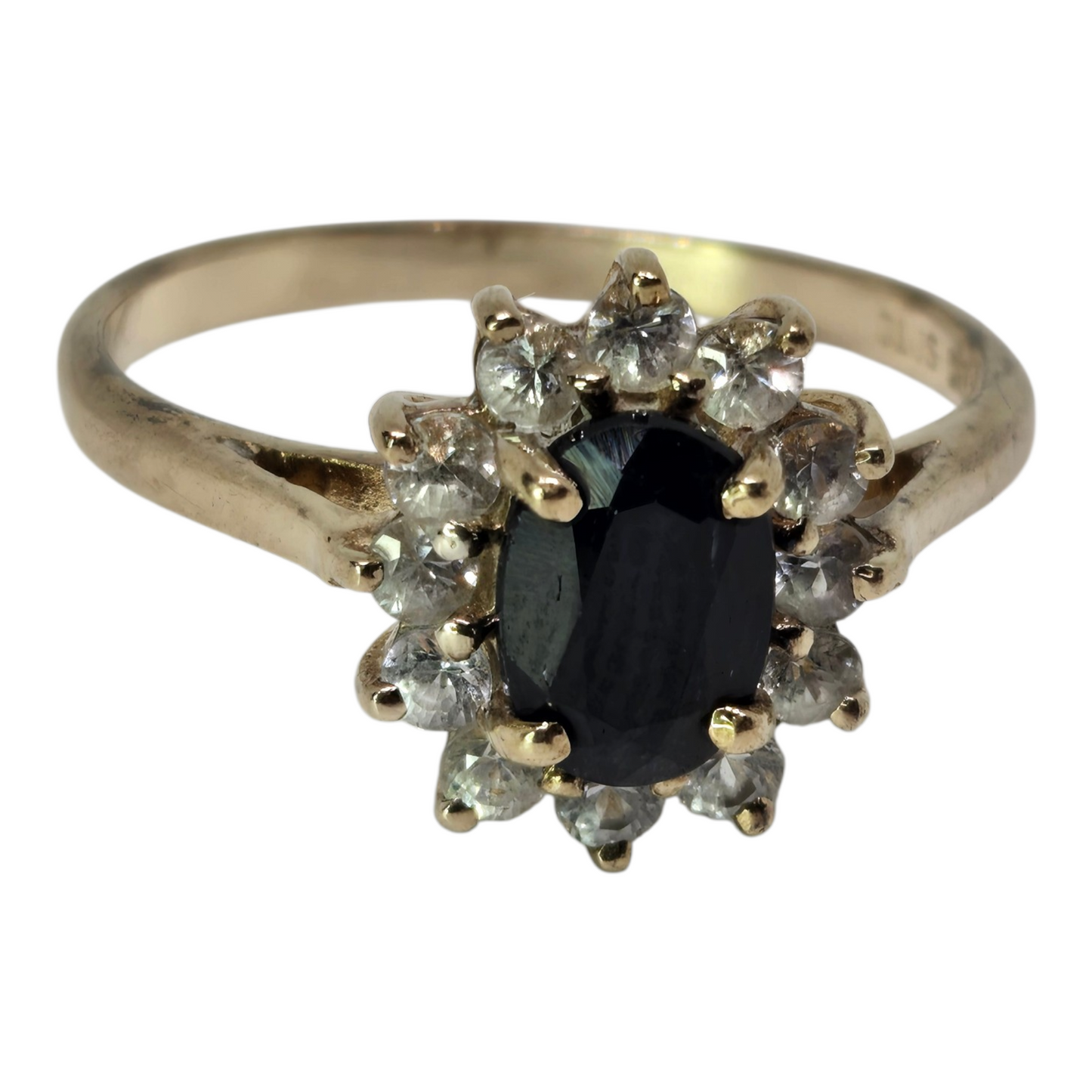 Black Sapphire Halo Ring in Yellow Gold