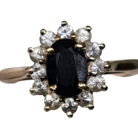 Black Sapphire Halo Ring in Yellow Gold
