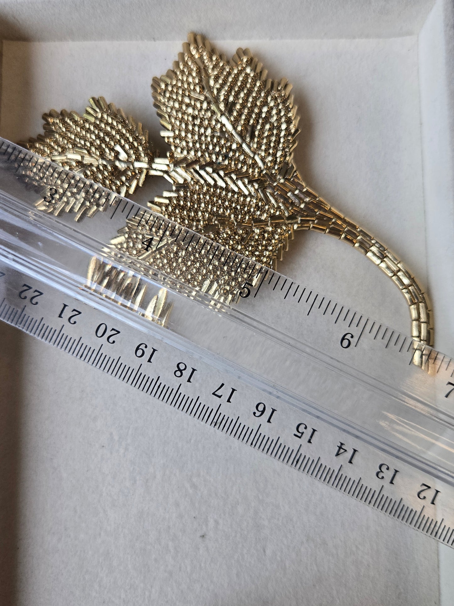 Large Leaf Brooch & Hair Clip Vintage Set Gold Tone Unique