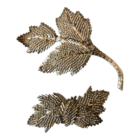 Large Leaf Brooch & Hair Clip Vintage Set Gold Tone Unique