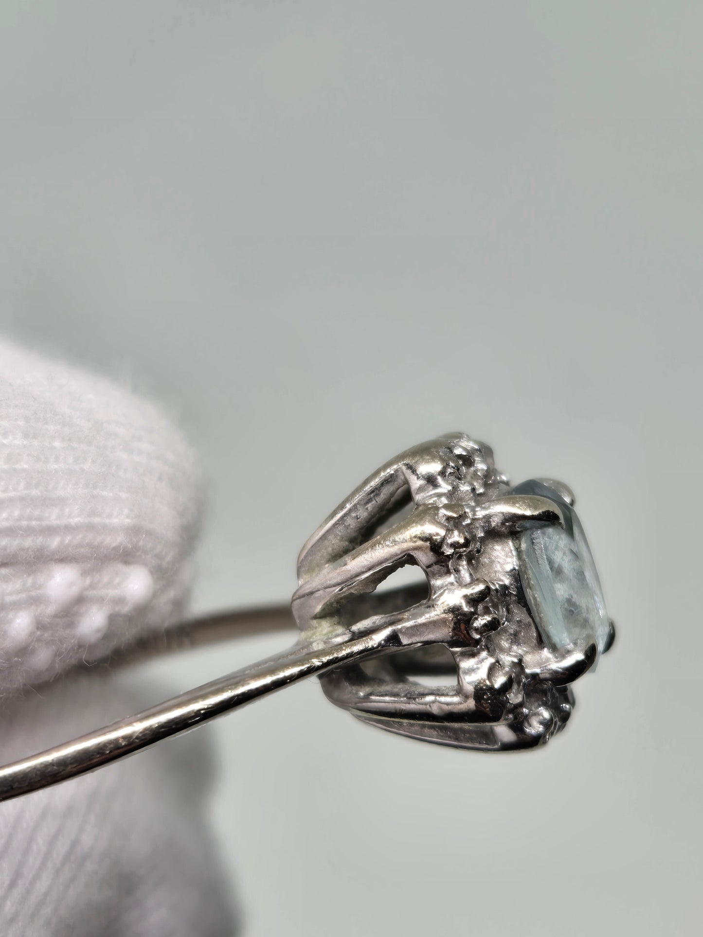 Aquamarine Oval Center Stone Halo with Diamond Accent Ring