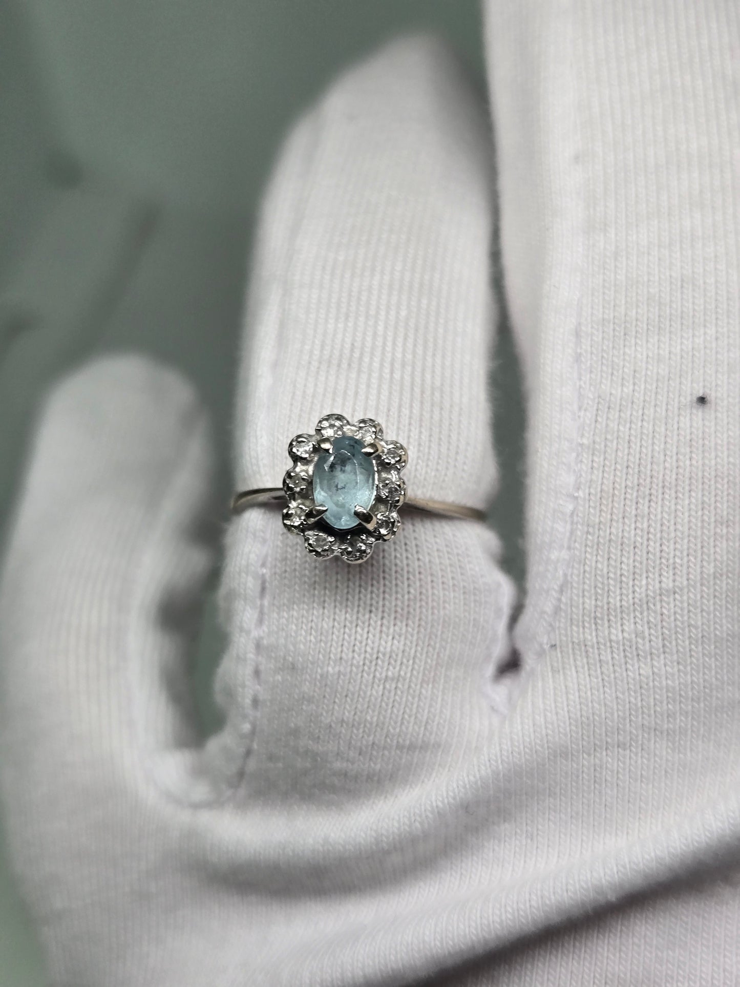 Aquamarine Oval Center Stone Halo with Diamond Accent Ring
