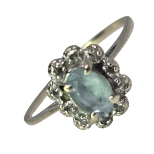 Aquamarine Oval Center Stone Halo with Diamond Accent Ring