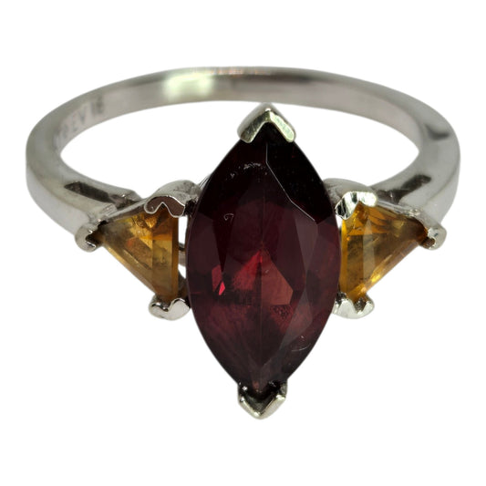 Garnet Marquise Citrine Accent Gemstonr 10K White Gold Ring