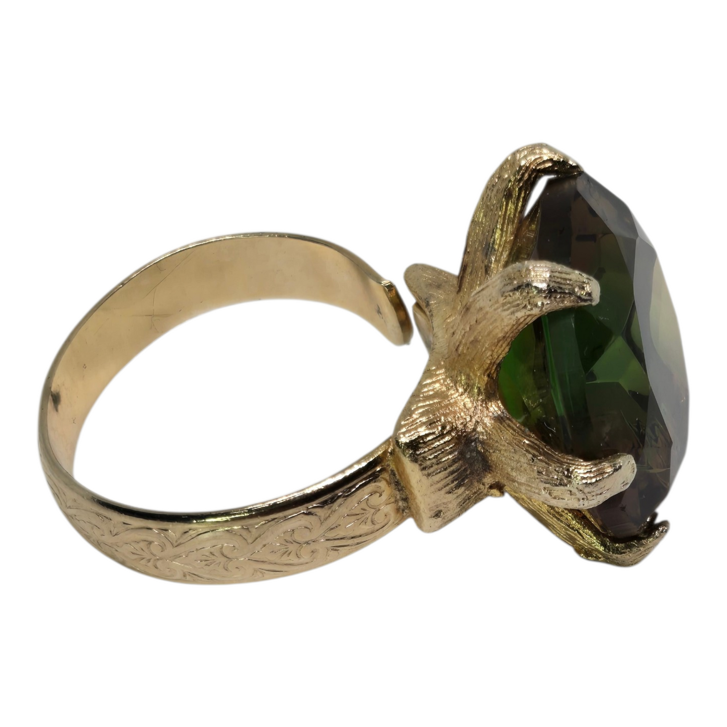 Large Smoky Quartz Rhinestone Gold Tone Adjustable Size Ring
