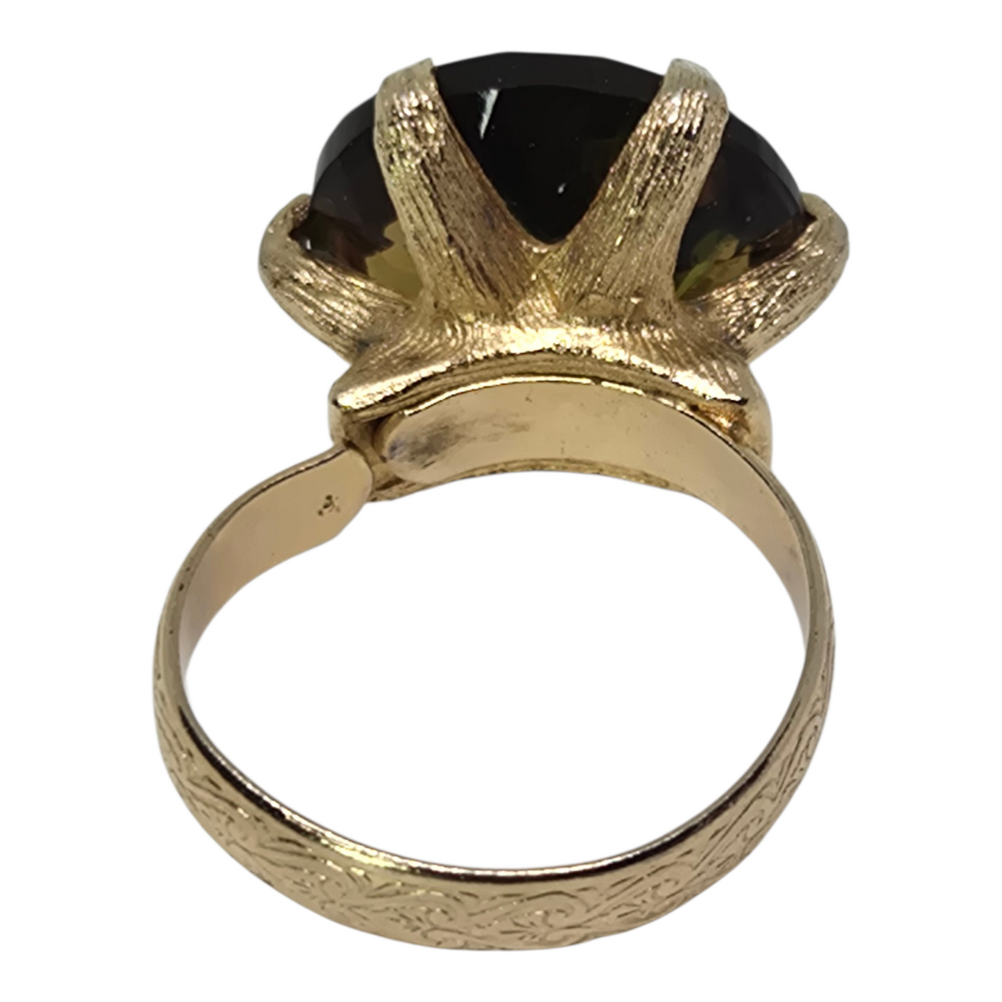 Large Smoky Quartz Rhinestone Gold Tone Adjustable Size Ring