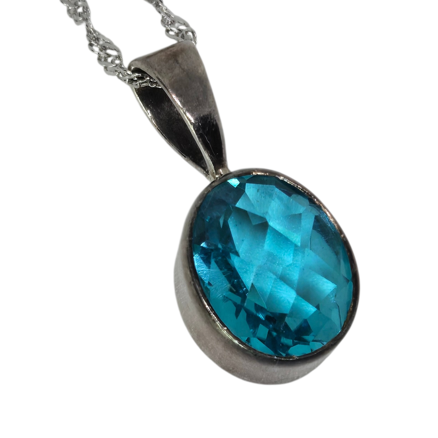 Blue Topaz Oval Gemstone Pendant Necklace Sterling Silver