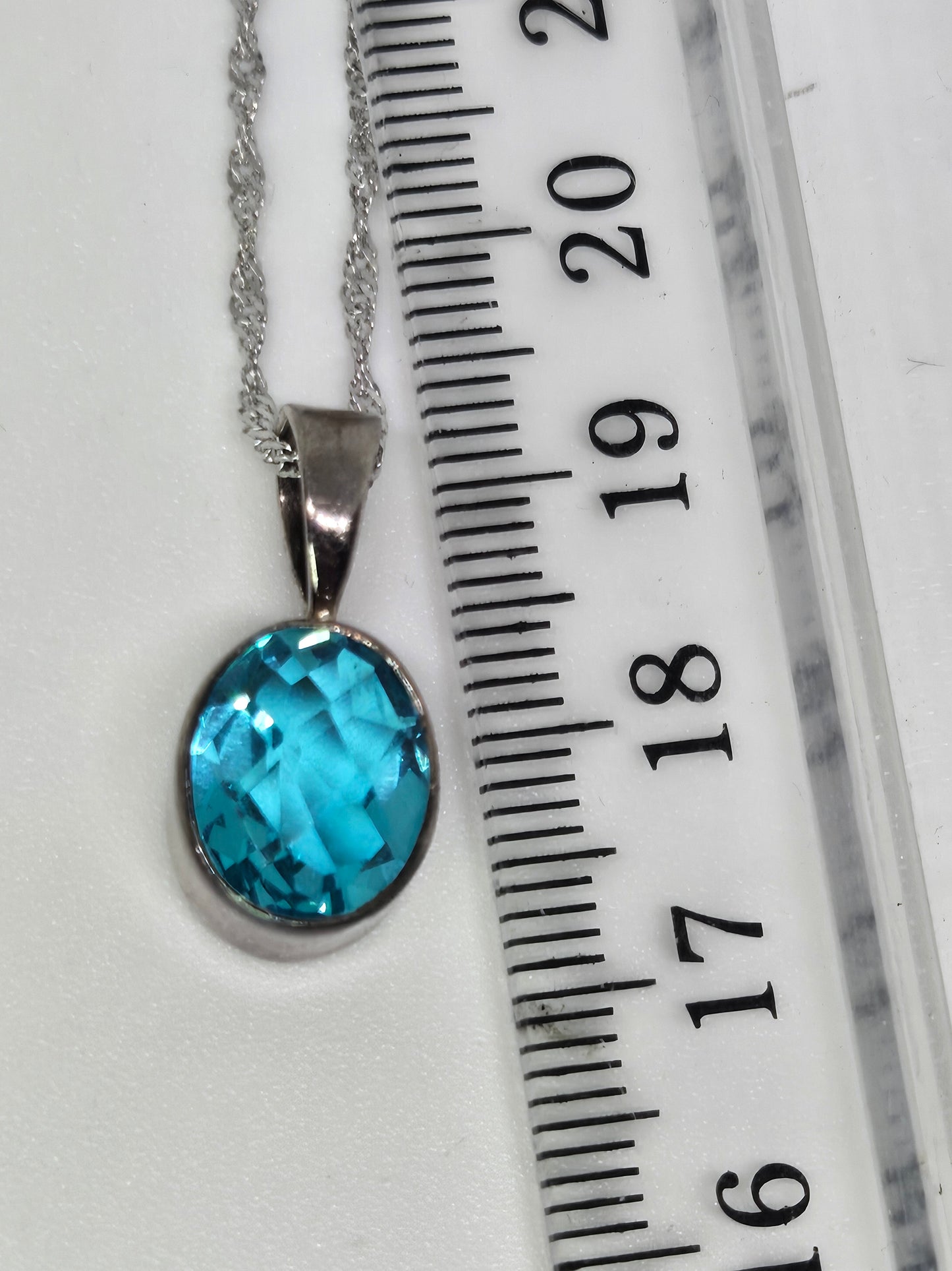 Blue Topaz Oval Gemstone Pendant Necklace Sterling Silver