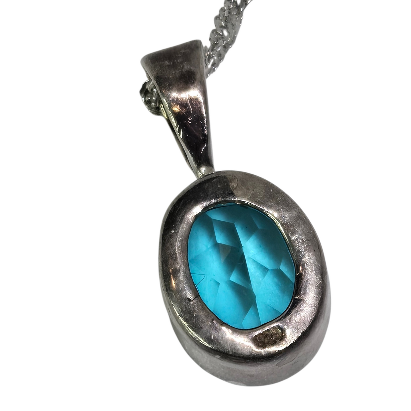 Blue Topaz Oval Gemstone Pendant Necklace Sterling Silver