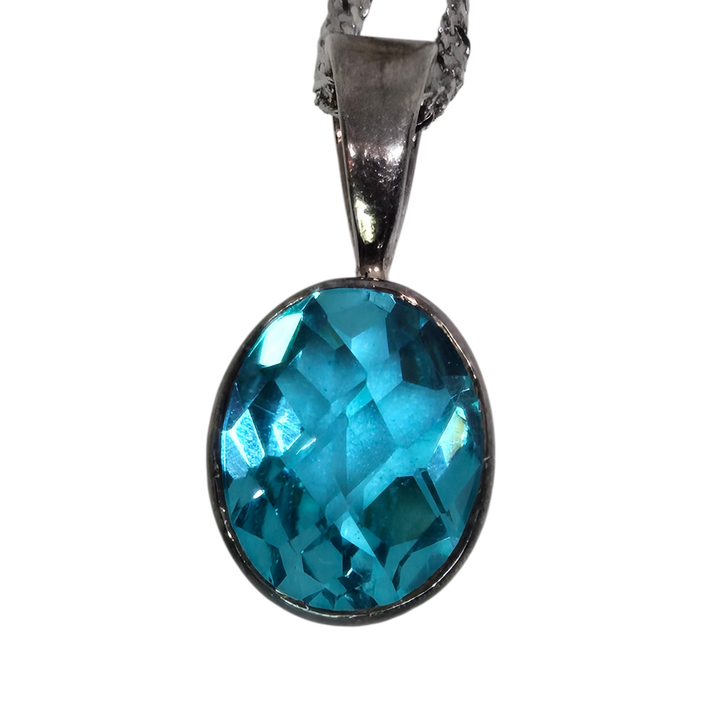 Blue Topaz Oval Gemstone Pendant Necklace Sterling Silver