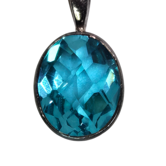 Blue Topaz Oval Gemstone Pendant Necklace Sterling Silver