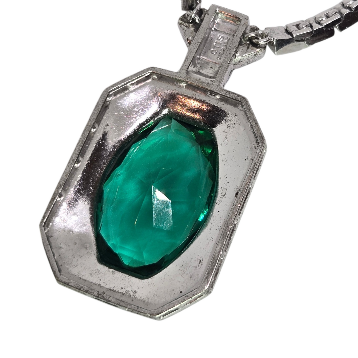 OTIS Sterling Emerald Green Double Halo Rhinestone Necklace