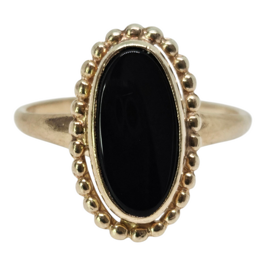 Black Onyx Yellow Gold Beaded Ring Elegant Minimalist Women’s Jewelry