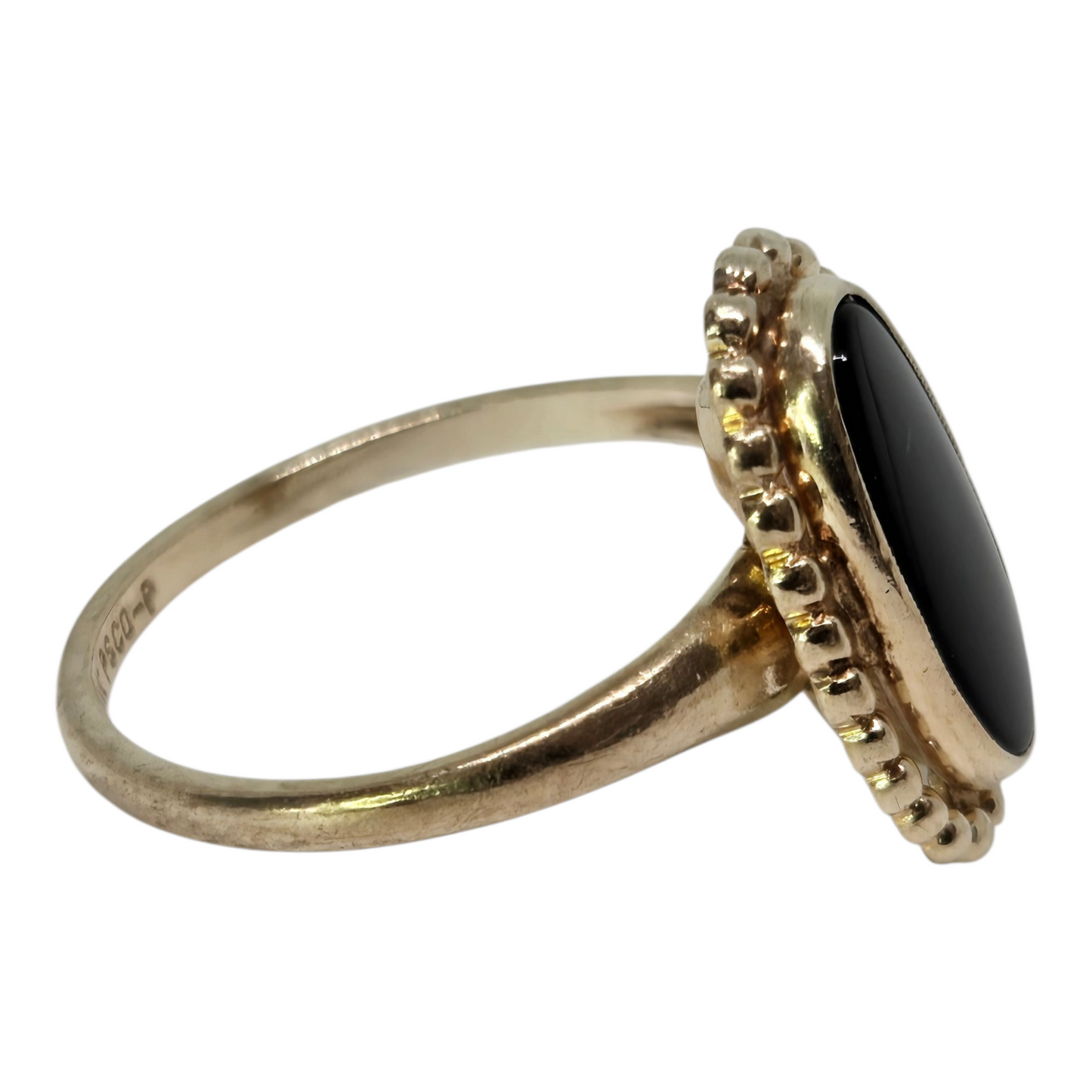 Black Onyx Yellow Gold Beaded Ring Elegant Minimalist Women’s Jewelry