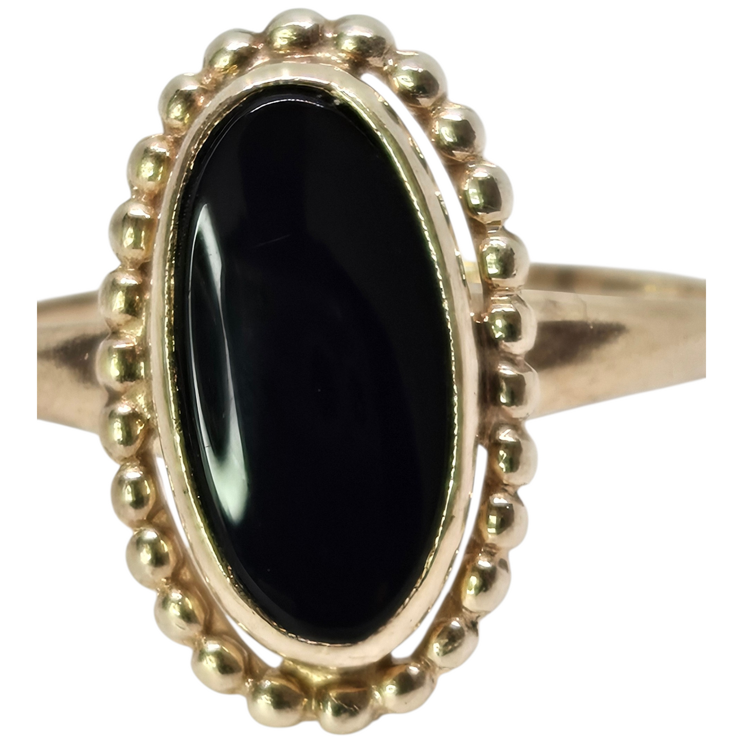 Black Onyx Yellow Gold Beaded Ring Elegant Minimalist Women’s Jewelry