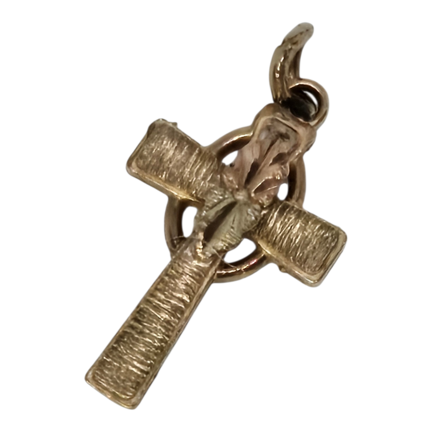 Black Hills Gold Textured Cross Pendant Solid Yellow Gold Cross with Pink & Cream Leaf Accents