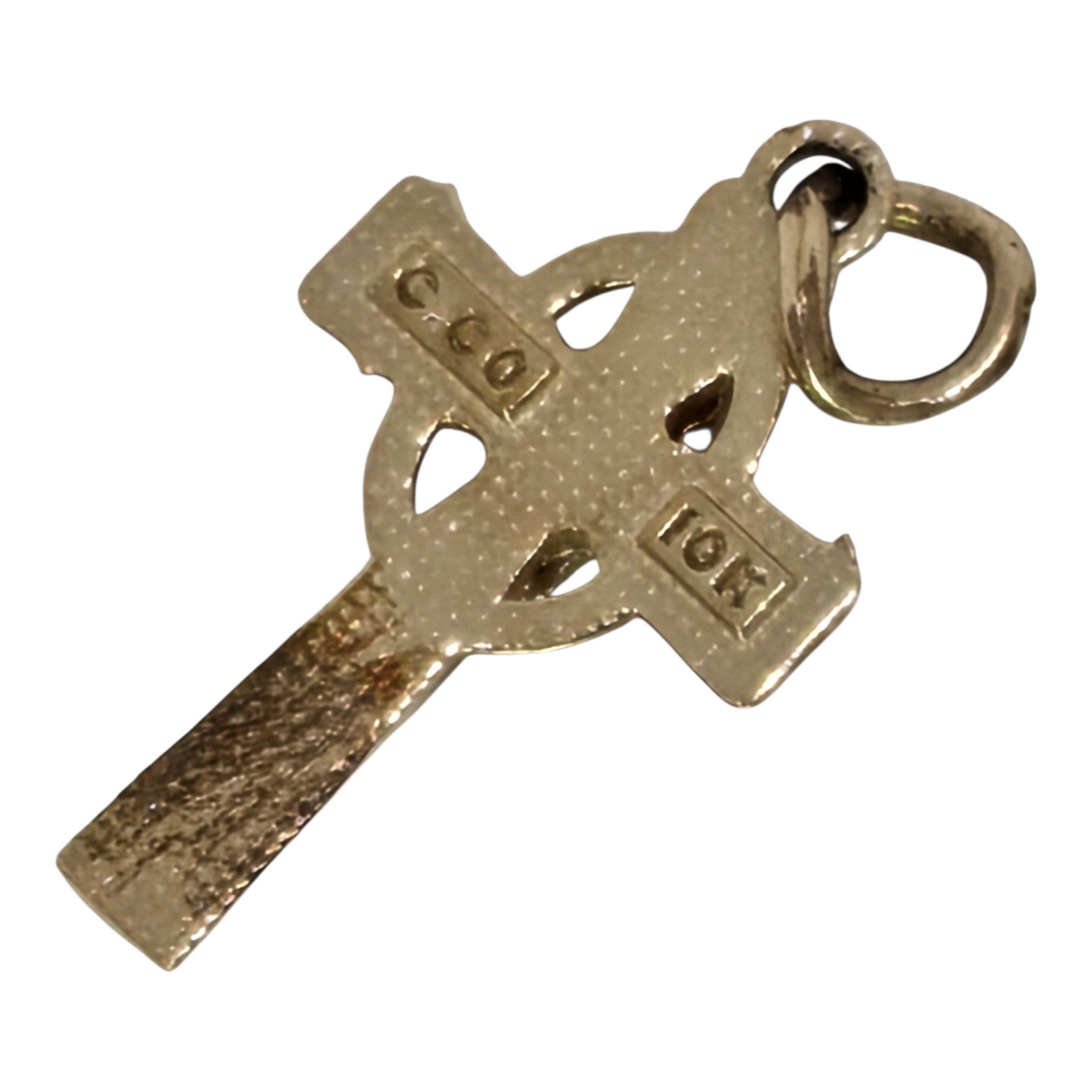 Black Hills Gold Textured Cross Pendant Solid Yellow Gold Cross with Pink & Cream Leaf Accents