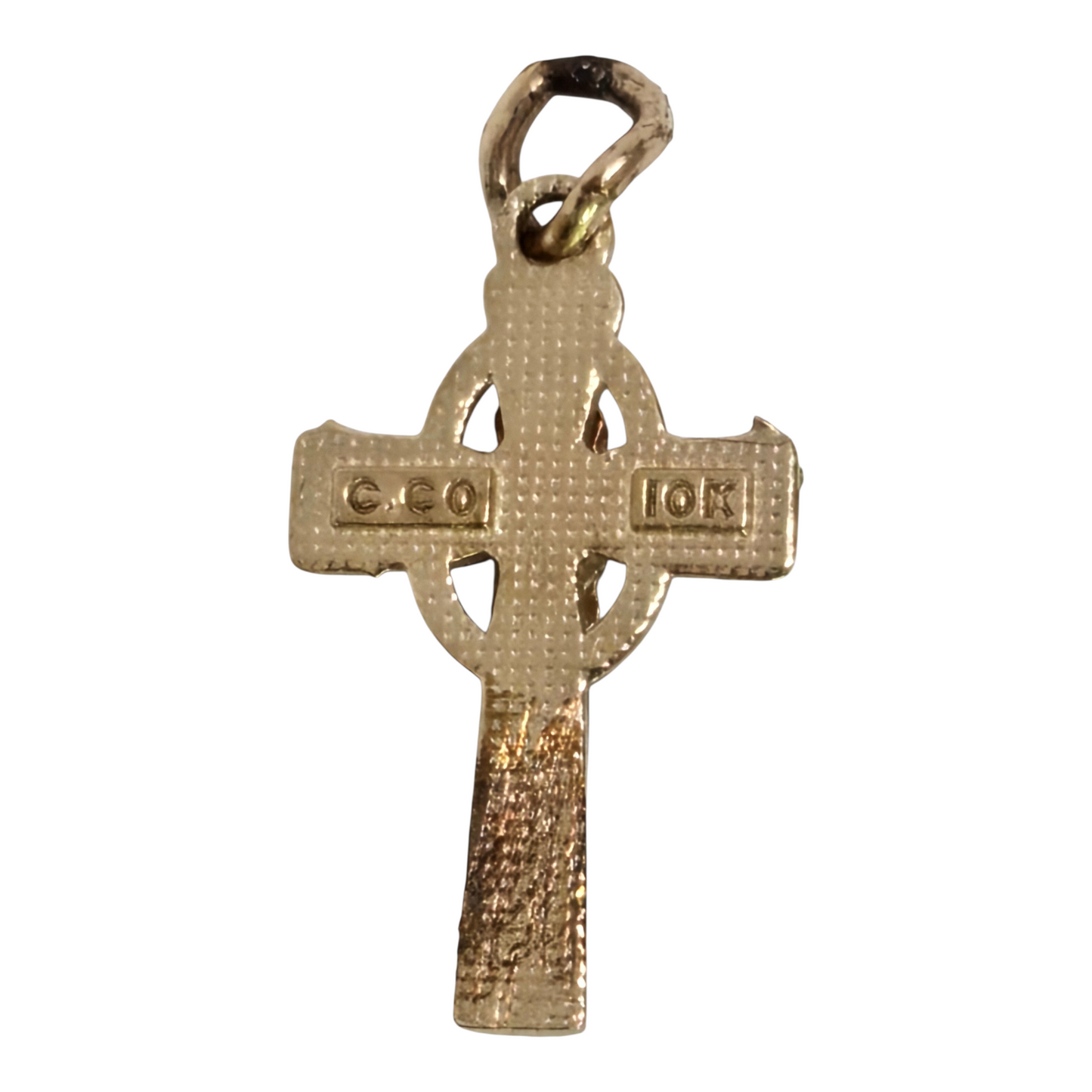 Black Hills Gold Textured Cross Pendant Solid Yellow Gold Cross with Pink & Cream Leaf Accents